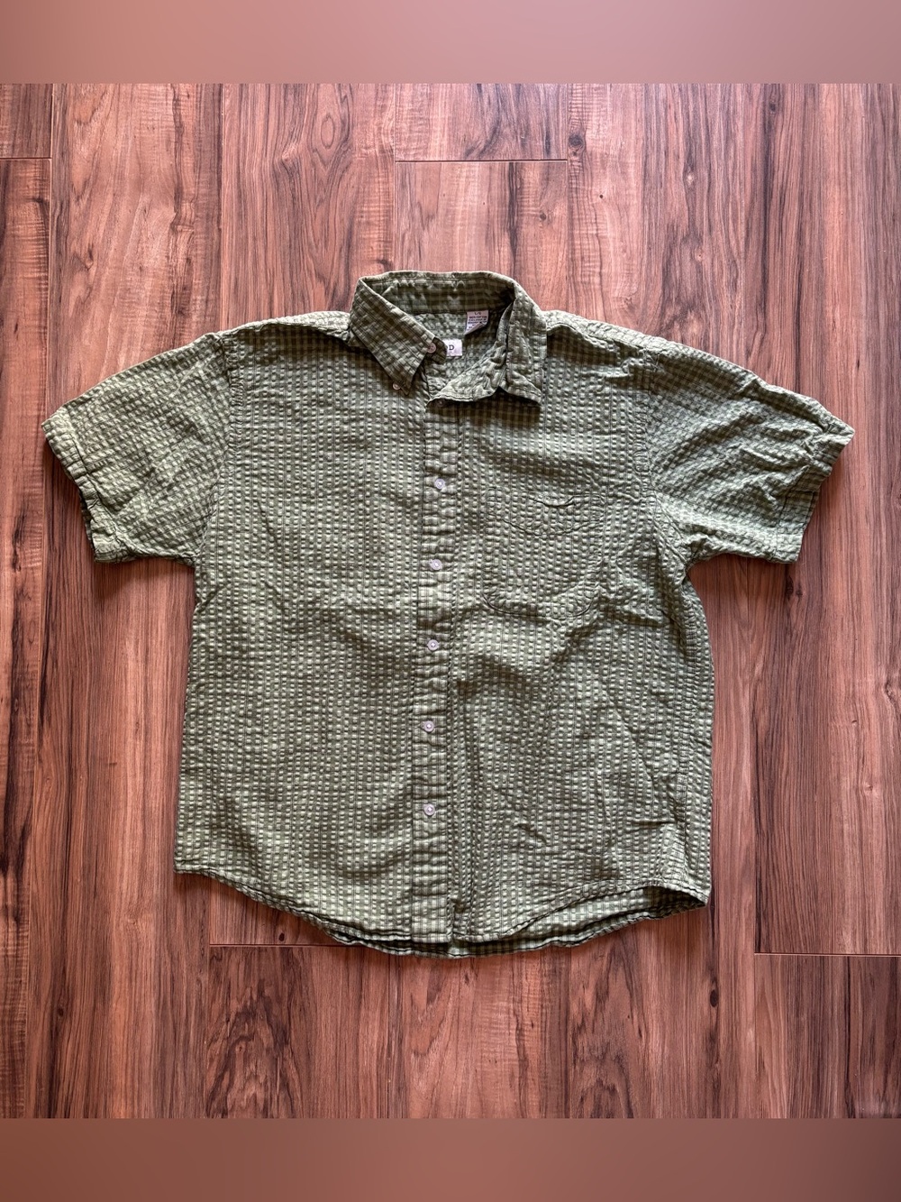 Izod Olive Green 100% Cotton Short Sleeve Textured Button-Down Shirt Size L